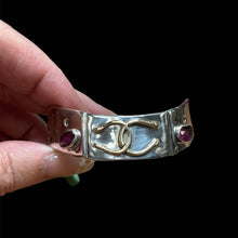 Load image into Gallery viewer, Custom Sterling Silver & Brass Double Horseshoe w/ Bezel Watermelon Tourmaline - Elegant Elements By Kelly-front side