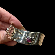 Load image into Gallery viewer, Custom Sterling Silver & Brass Double Horseshoe w/ Bezel Watermelon Tourmaline - Elegant Elements By Kelly-side view