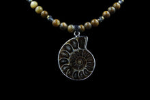 Load image into Gallery viewer, Natural Ammonite Fossil Shell Pendant With 8mm Round Jasper Beads - Elegant Elements By Kelly