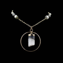 Load image into Gallery viewer, Gold Tone Large Circle Crystal Pendant With Labradorite And Gold Tone Chain - Elegant Elements By Kelly