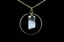 Load image into Gallery viewer, Gold Tone Large Circle Crystal Pendant With Labradorite And Gold Tone Chain - Elegant Elements By Kelly