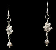 Load image into Gallery viewer, Sterling Silver Delicate Flower with Chocolate & Platinum Moonstone Single Triangle Earring - Elegant Elements By Kelly