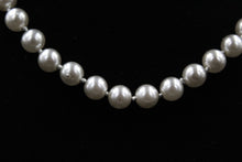 Load image into Gallery viewer, Faux Silver 8mm Pearl Necklace With Knots and Gold Tone Clasp - Elegant Elements By Kelly