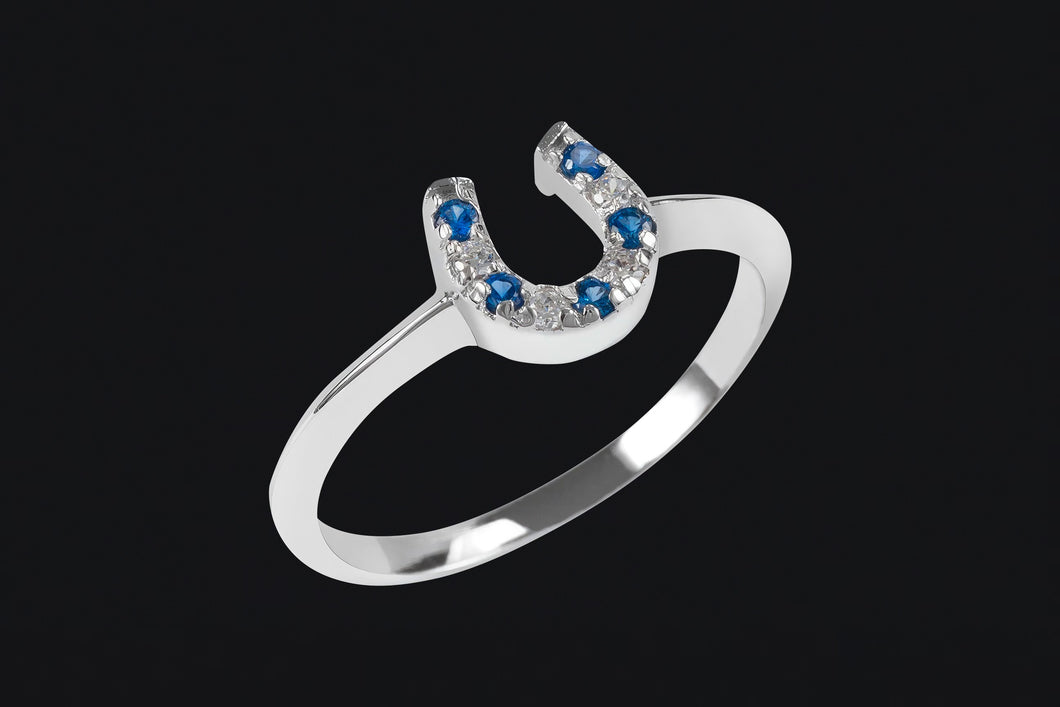 Sterling Silver Blue & Clear Cubic Zirconia Horseshoe Ring
