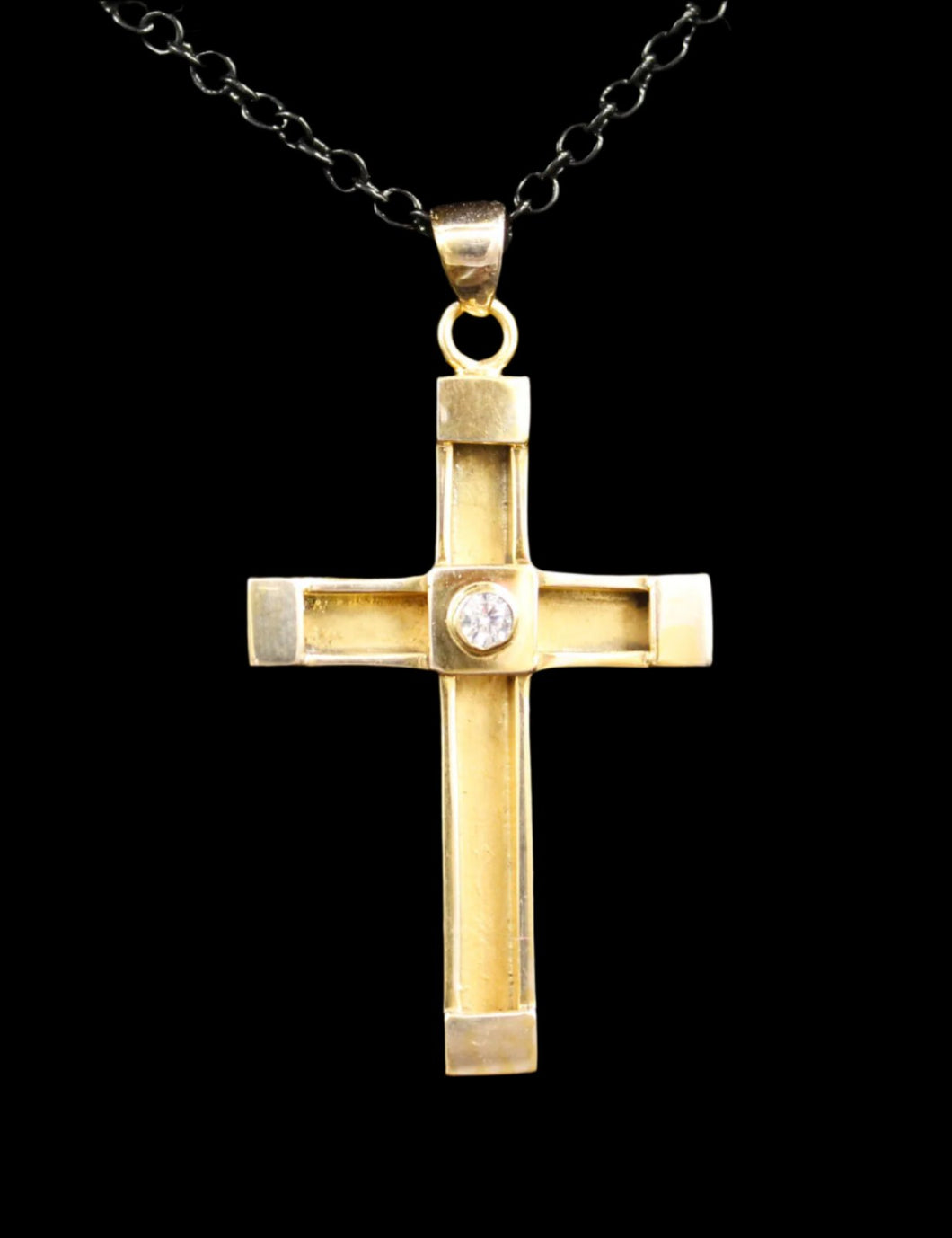 14K Yellow Gold Horsehair Plain Cross
