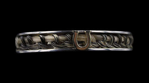 Custom Sterling Silver & 10K Gold Horseshoe Horsehair Cuff Equestrian Bracelet - Elegant Elements By Kelly