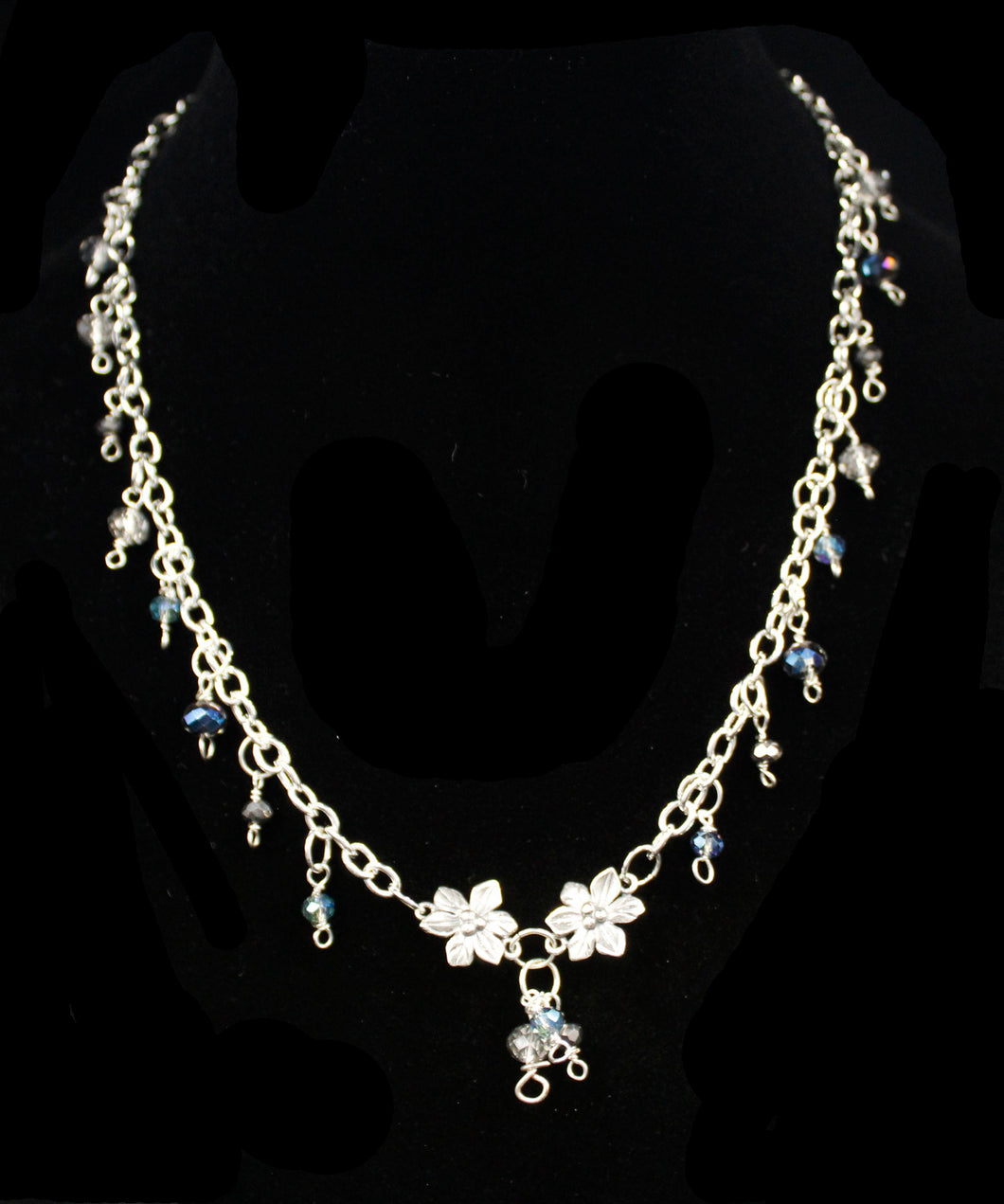 Sterling Silver Filled Necklace with Crystal Beads and Flowers