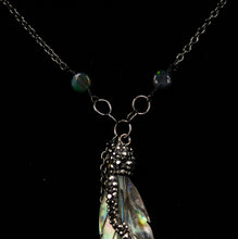 Load image into Gallery viewer, Oxidized Sterling Silver Abalone Feather Necklace with Black Opal
