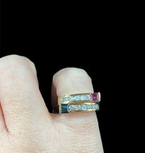 Load image into Gallery viewer, 14K Yellow Gold Sapphire &amp; Rhodolite Garnet &amp; Diamond Stackable Rings
