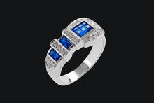 Load image into Gallery viewer, 14K Blue Sapphire and Diamond Ranger Style Buckle Ring
