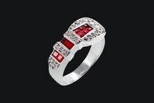 Load image into Gallery viewer, 14K Ruby and Diamond Ranger Style Buckle Ring
