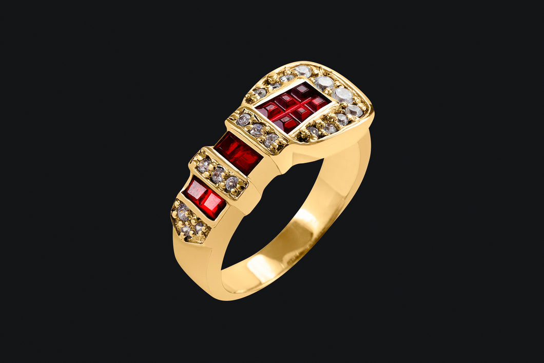 14K Ruby and Diamond Ranger Style Buckle Ring