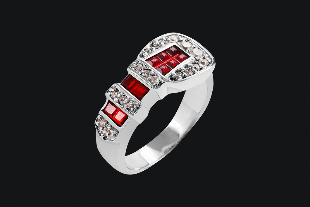 Sterling Silver Red Ranger Style Buckle Ring