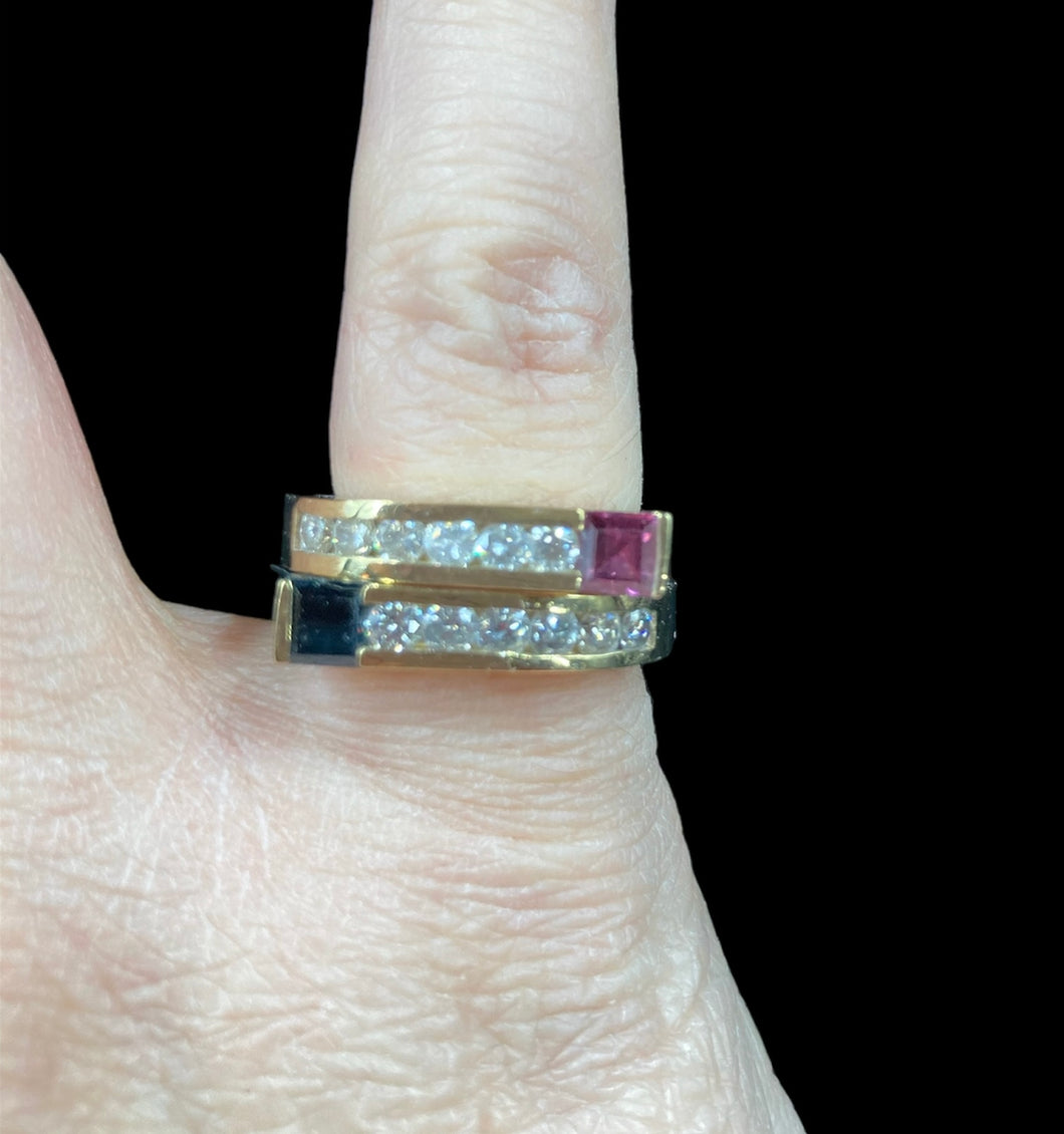 14K Yellow Gold Sapphire & Rhodolite Garnet & Diamond Stackable Rings