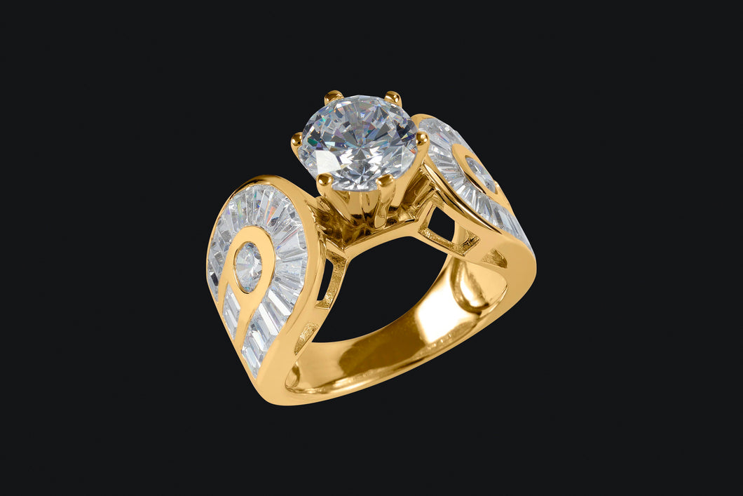 14K Yellow Gold Diamond Horseshoe Solitaire Ring