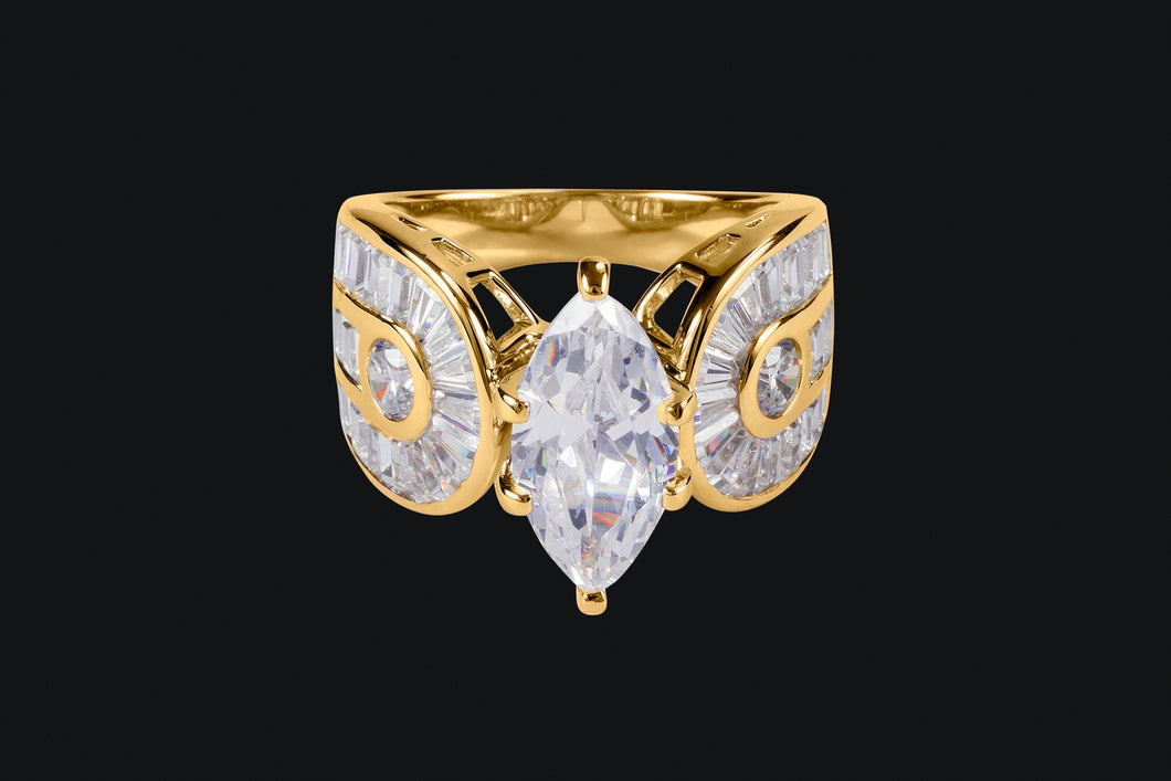 14K Diamond Marquise Horseshoe Ring