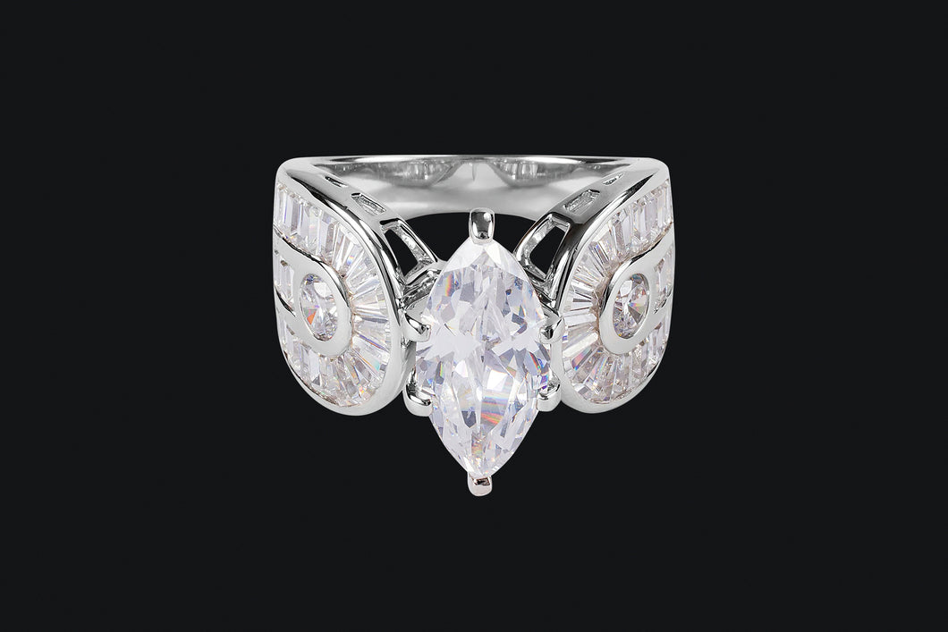 Sterling Silver Horseshoe Marquise Cubic Zirconia Ring
