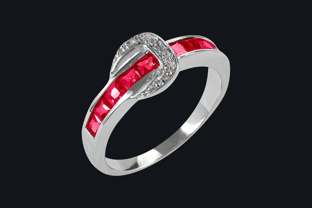 Sterling Silver Red Contemporary Buckle Ring