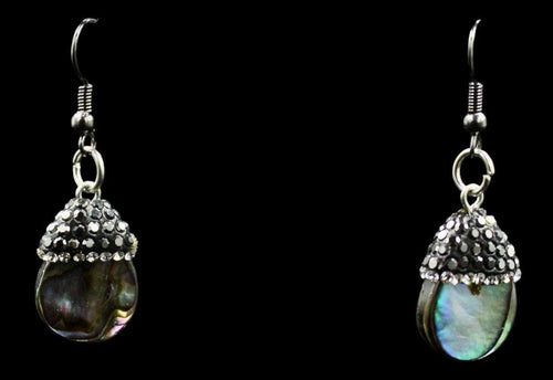 Abalone Shell Disc Nickel Free Gunmetal  Cubic Zicoina Earrings - Elegant Elements By Kelly