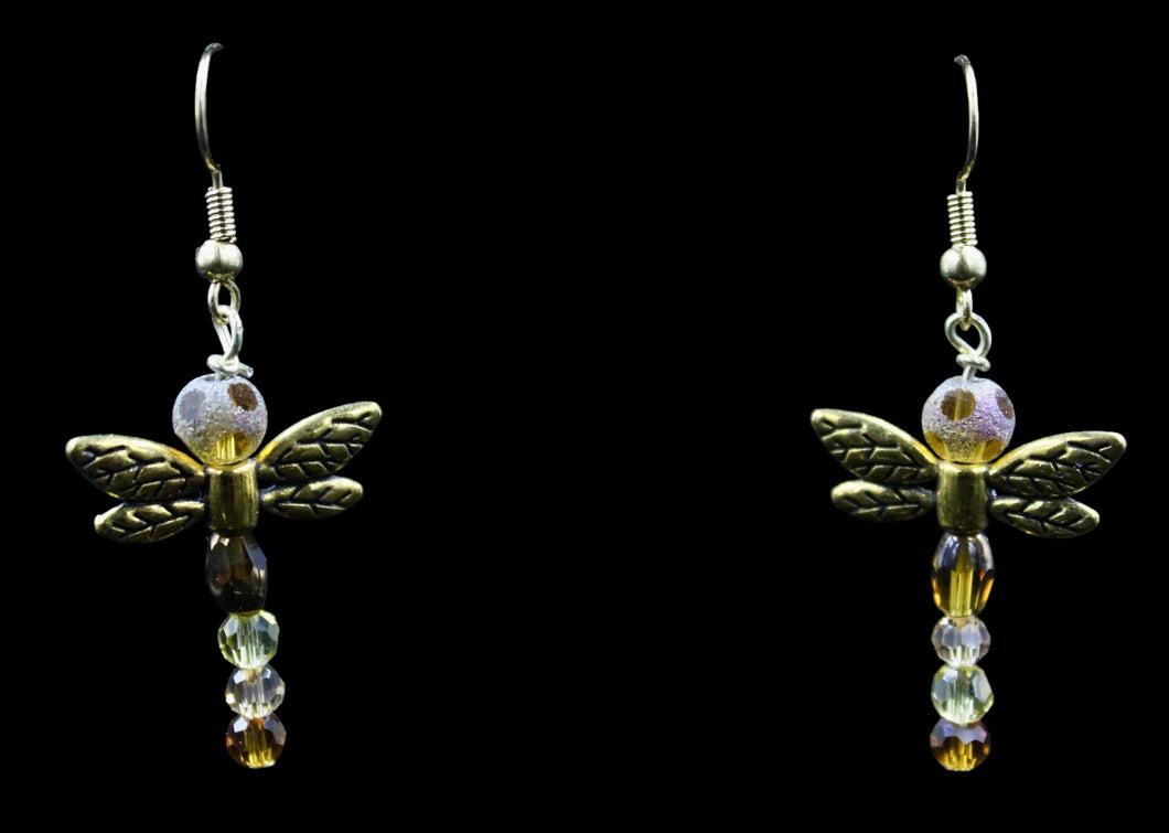 Amber Multi Color Crystal Dragonfly Earrings