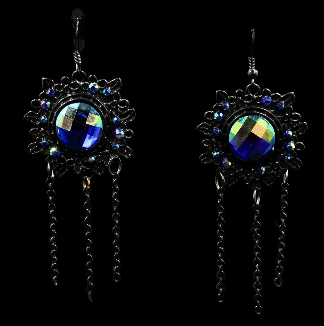 Black Vintage Dangle Earring with Mult. Color Round Crystal