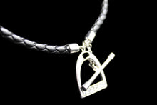 Load image into Gallery viewer, Black Leather Cord With Sterling Silver Plated Accents Cubic Zirconia Horse Stirrup

