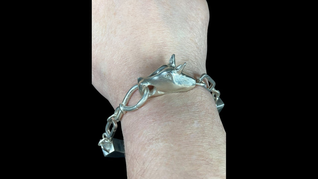Men's Custom Sterling Silver Solid Large Horse Head Horse Hair Cuff Bracelet - Elegant Elements By Kelly