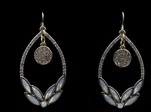 Gold Tone Cubic Zirconia Green Leaf Earrings - Elegant Elements By Kelly