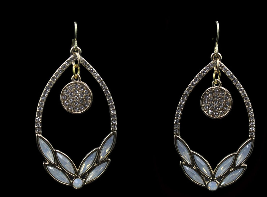 Gold Tone Cubic Zirconia Green Leaf Earrings - Elegant Elements By Kelly