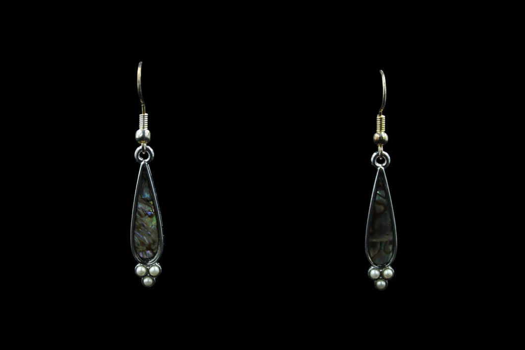 Gunmetal Abalone Pear Shape Earring With Faux Pearl Accent