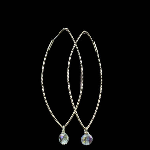 Gold Plated Open Marque Shape Earring w/ Iridescent Swarovski Crystal Bead - Elegant Elements By Kelly