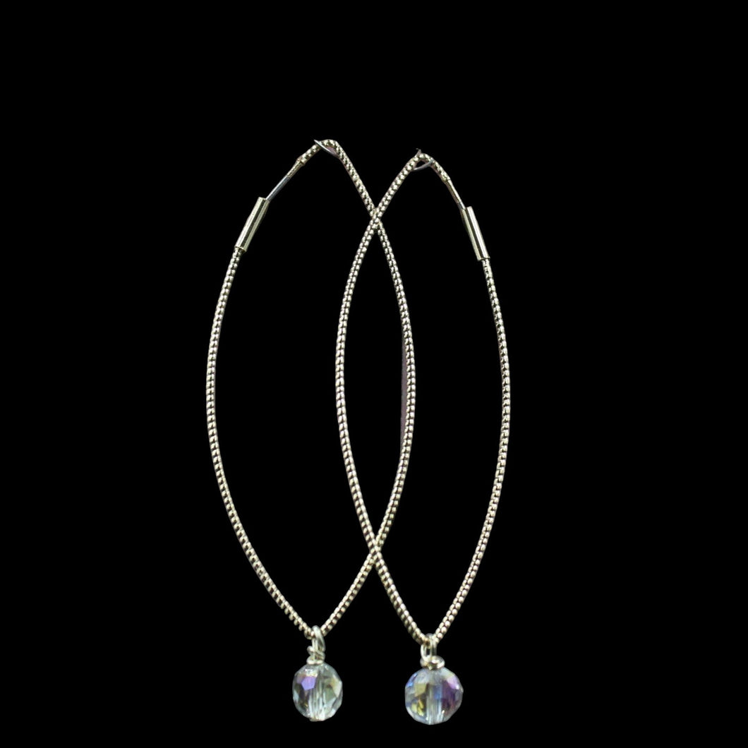 Gold Plated Open Marque Shape Earring w/ Iridescent Swarovski Crystal Bead