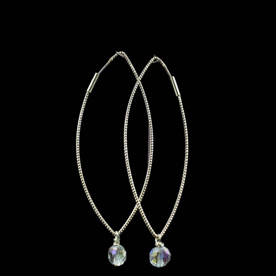 Gold Plated Open Marque Shape Earring w/ Iridescent Swarovski Crystal Bead