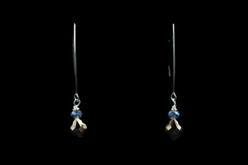 Sterling Silver Wire Earring With Copper Swarovski & Blue Bead - Elegant Elements By Kelly