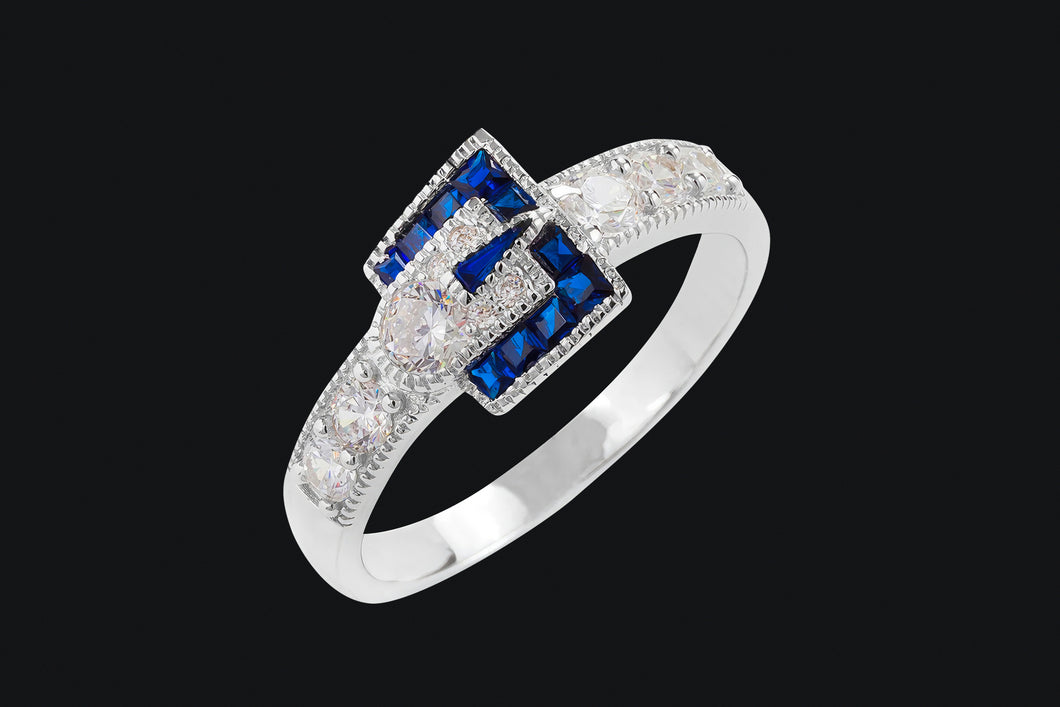 Sterling Silver Blue Spinel Buckle Ring