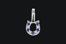 Load image into Gallery viewer, 14K Gold Sapphires &amp; Diamonds Tiny Delicate Horseshoe Necklace
