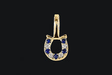 Load image into Gallery viewer, 14K Gold Sapphires &amp; Diamonds Tiny Delicate Horseshoe Necklace
