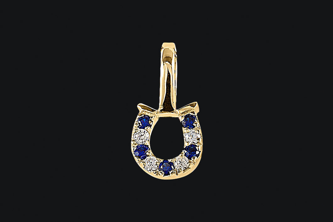 14K Gold Sapphires & Diamonds Tiny Delicate Horseshoe Necklace