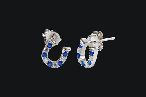 14K Gold Small Sapphire & Diamond Horseshoe Stud Earrings - Elegant Elements By Kelly