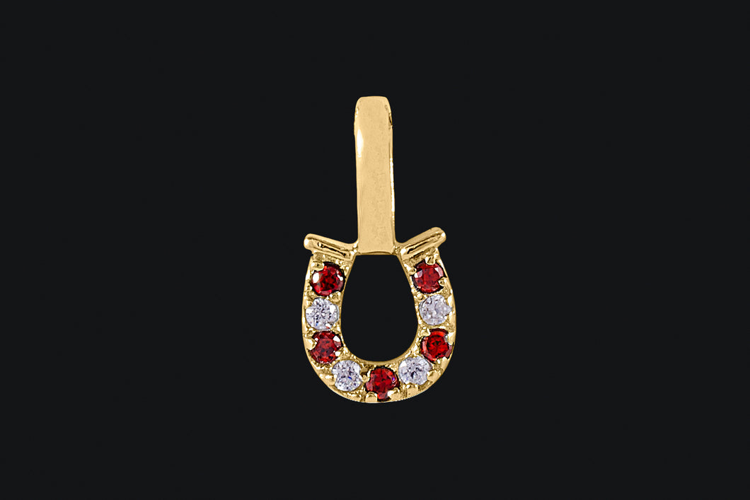 14K Gold Ruby & Diamond Tiny Delicate Horseshoe Necklace