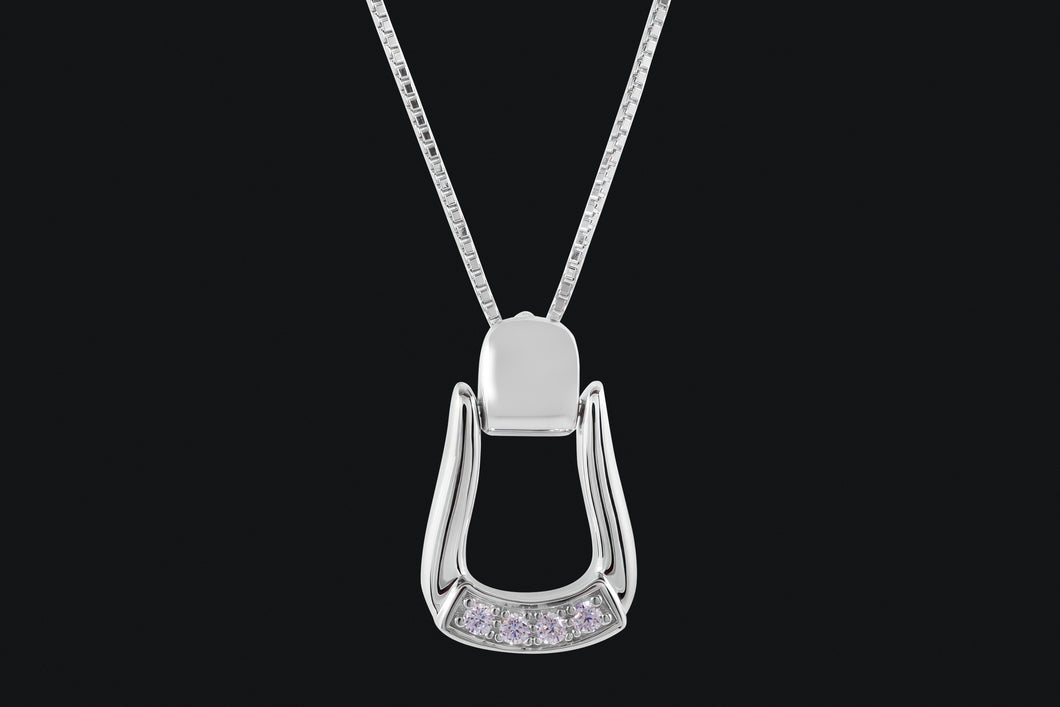 Sterling Silver Small Oxbow Cubic Zirconia Stirrup Necklace