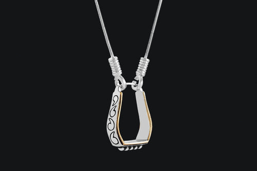 Sterling Silver & Gold Overlay Engraved Western Stirrup - Elegant Elements By Kelly