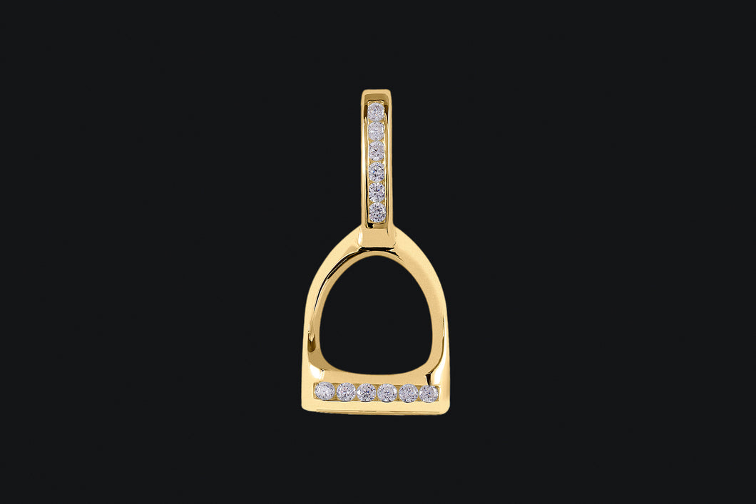 14K Gold Large Diamond English Stirrup Necklace