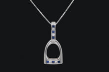 Load image into Gallery viewer, Sterling Silver Blue &amp; Clear Cubic Zirconia Large English Stirrup Necklace
