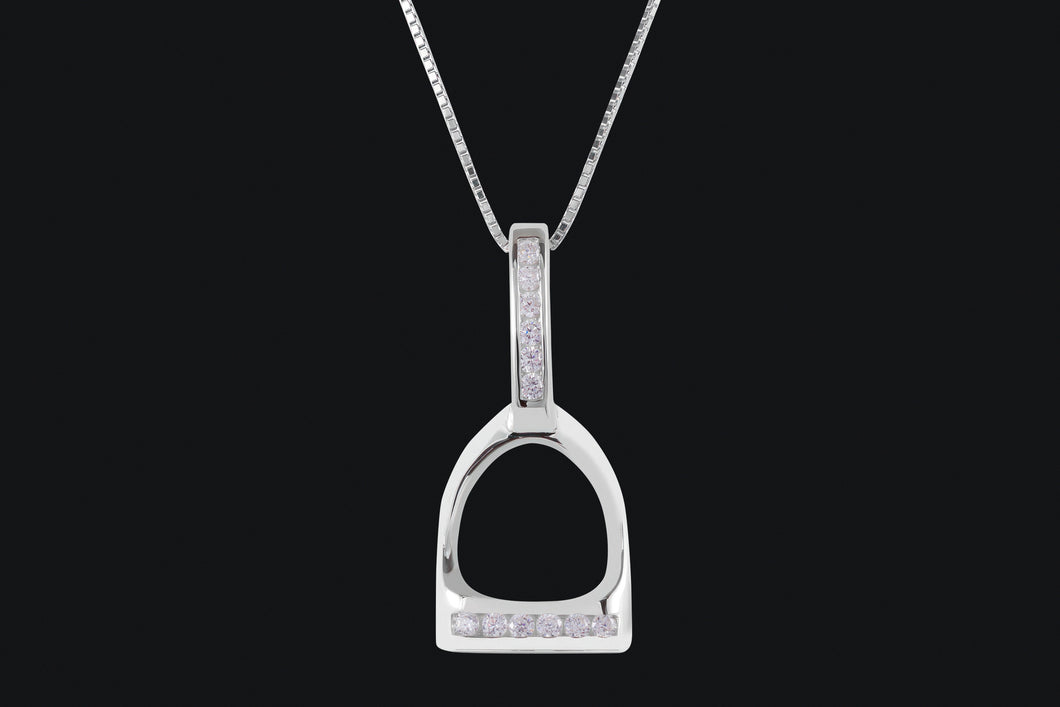 Sterling Silver Large Cubic Zirconia English Stirrup Necklace
