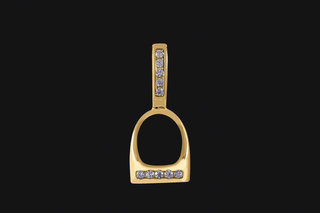 14K Gold Small Diamond English Stirrup Necklace