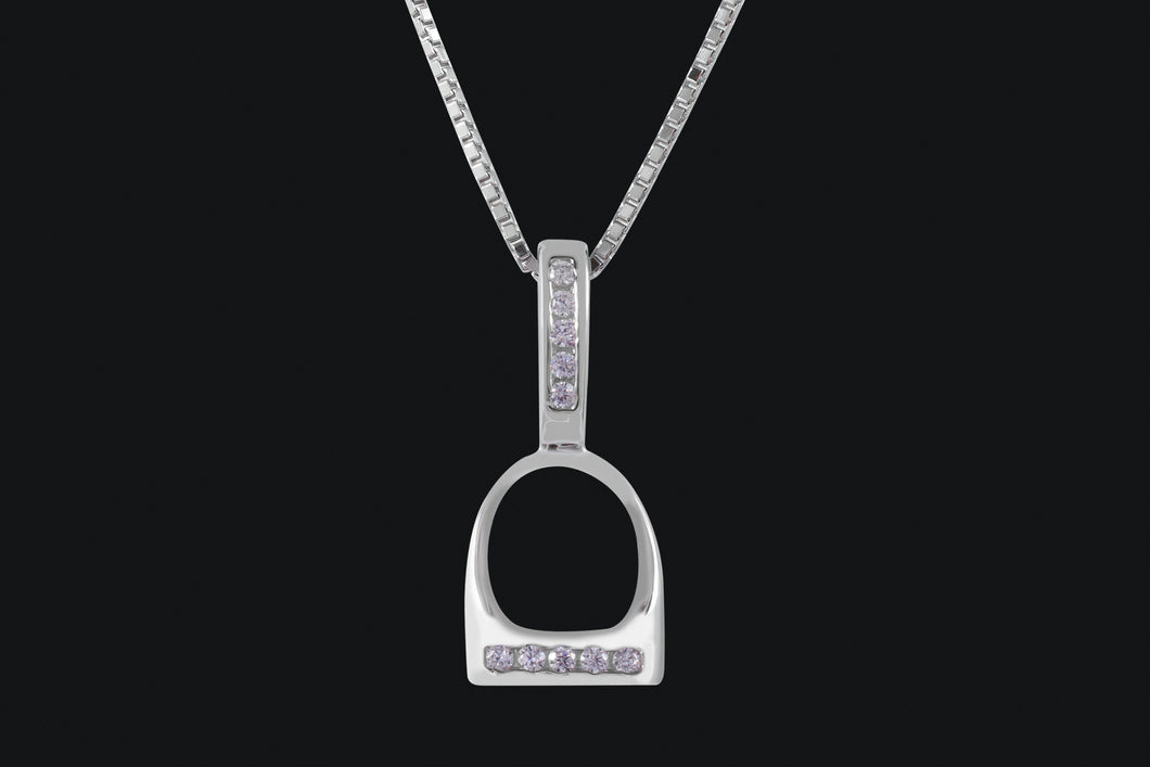 Sterling Silver Small Cubic Zirconia English Stirrup Necklace