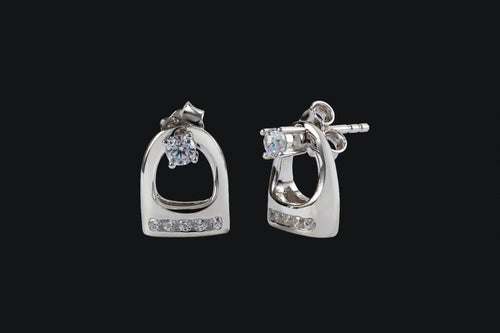 Sterling Silver Stud Earrings with Small English Stirrup Jackets - Elegant Elements By Kelly