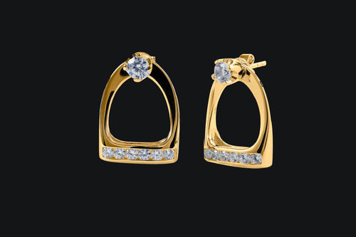 14K Gold Diamond Stud Earrings with Large English Stirrup Jackets - Elegant Elements By Kelly