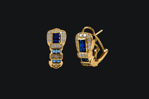 14K Gold Sapphire & Diamond Ranger Style Buckle Earrings - Elegant Elements By Kelly